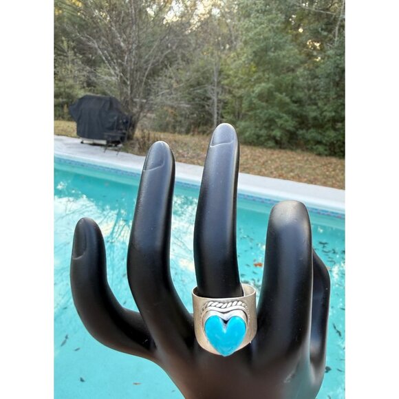 Artisan Heart  Sterling Silver Kingman Turquoise Cigar Band Statement Ring 9.5 - Picture 1 of 13